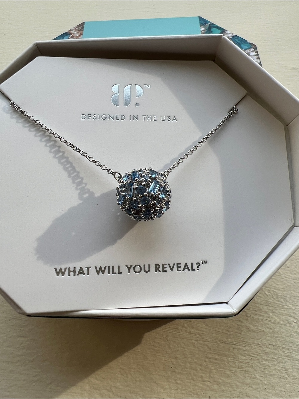 Sparkling Light Blue Crystal Orb Necklace by IP - Silver Chain